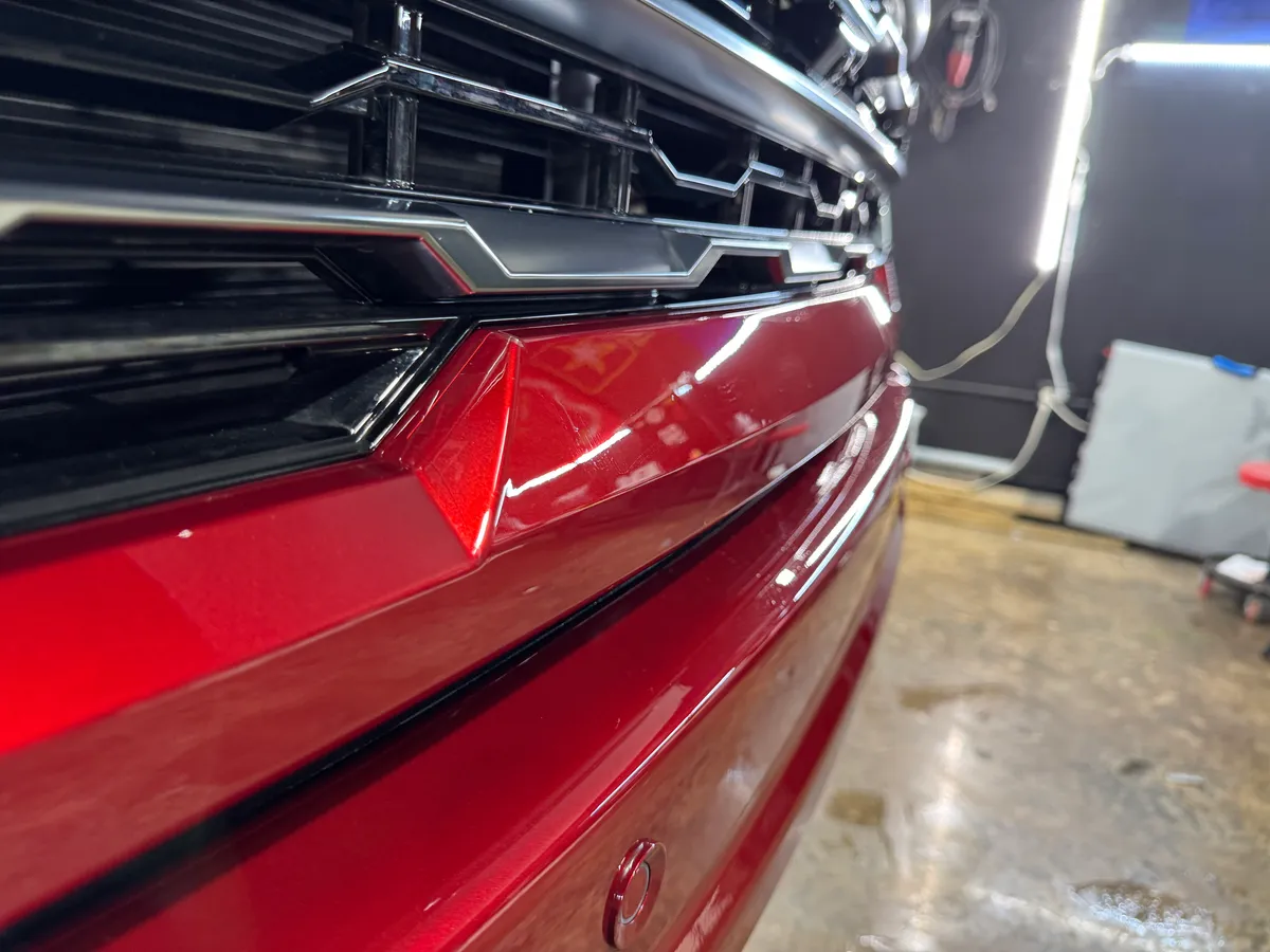 Red Dodge Challenger in the Protektd studio, Dallas