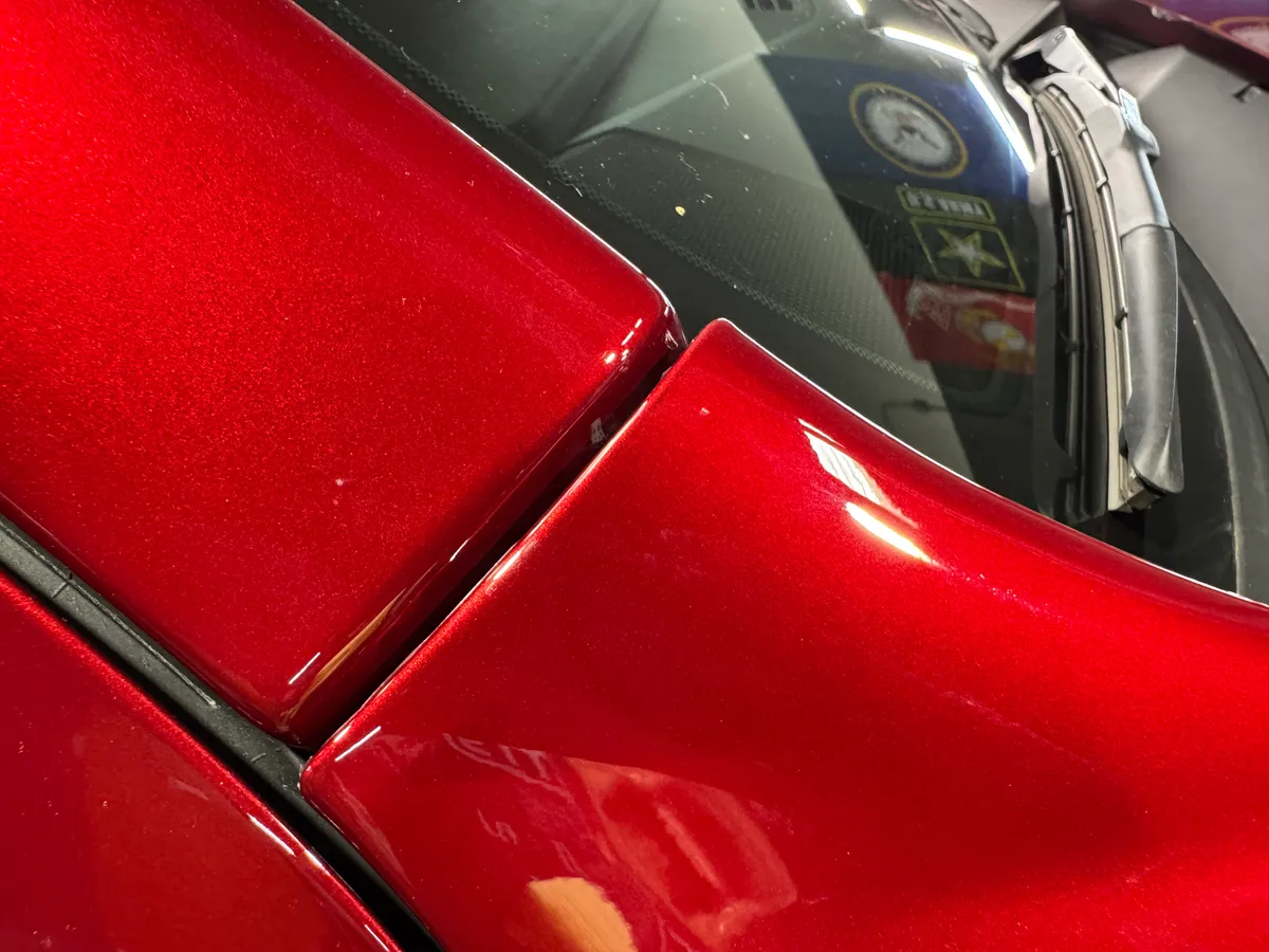 Red Dodge Challenger in the Protektd studio, Dallas