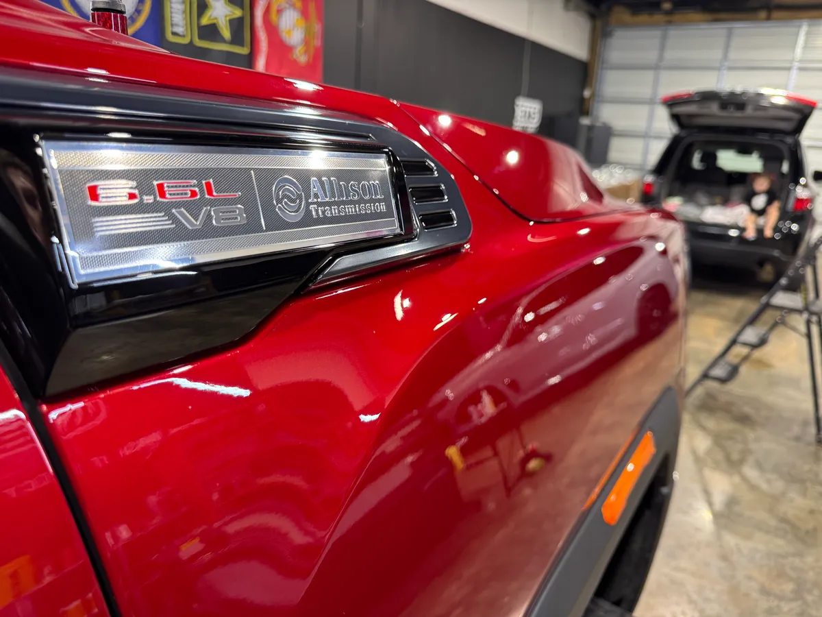 Red Dodge Challenger in the Protektd studio, Dallas