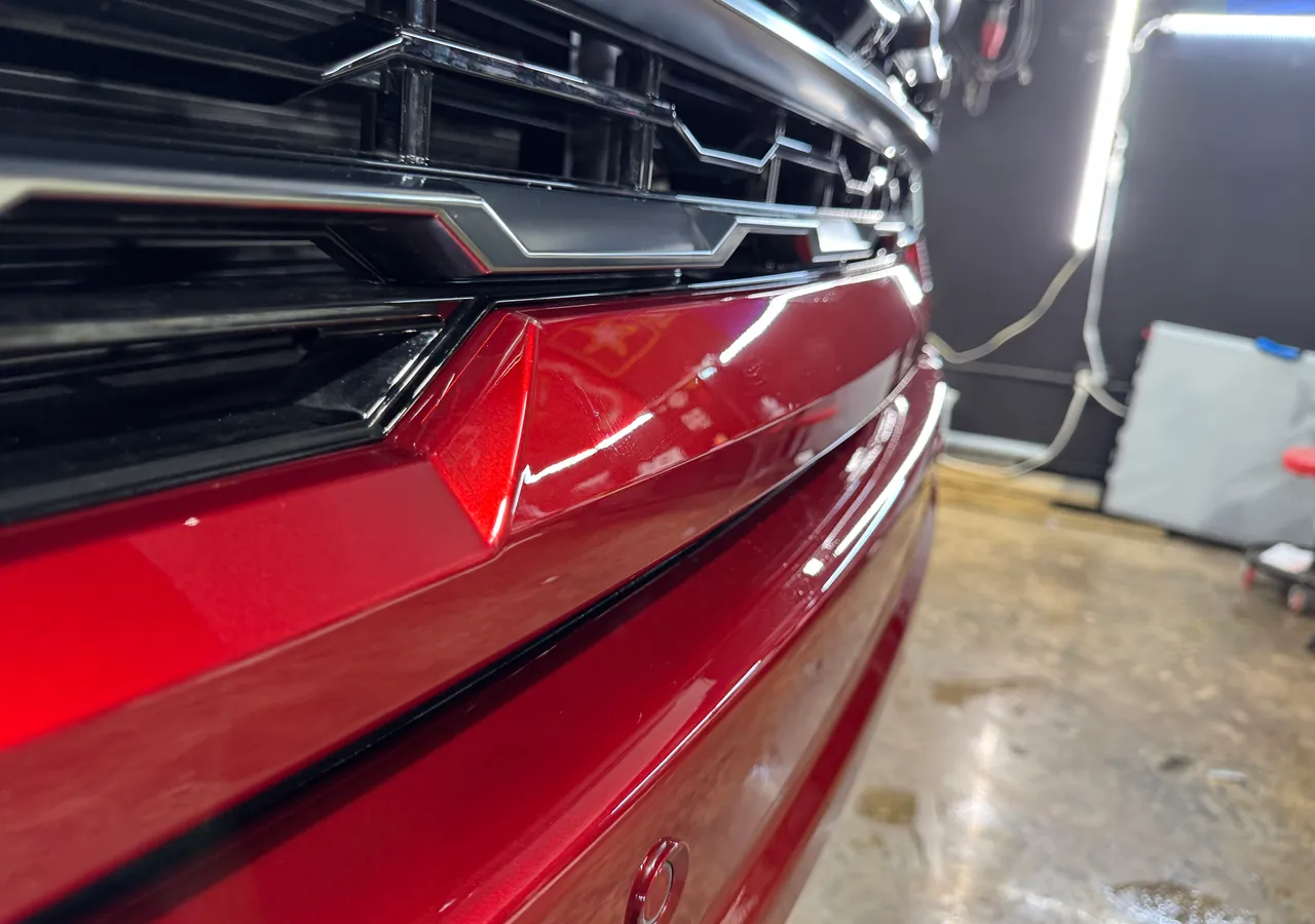 Red Dodge Challenger, corrected paint at Protektd Detailing, Dallas